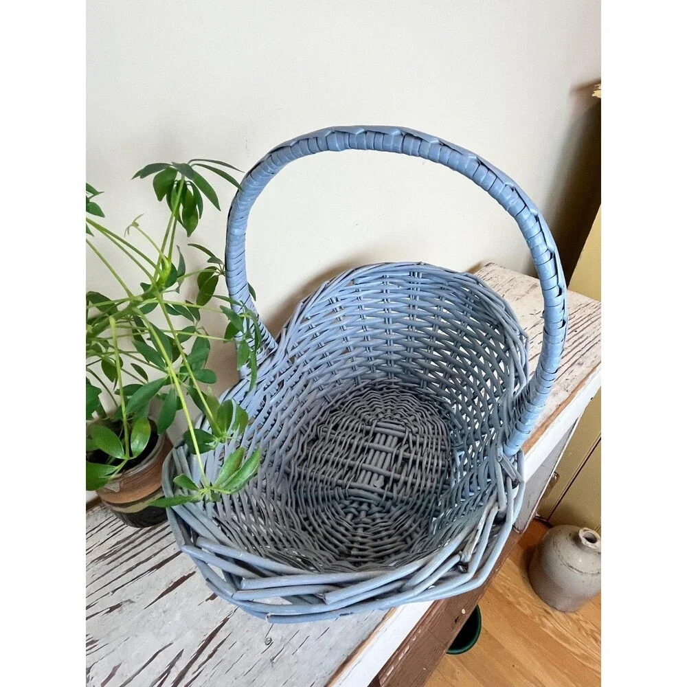 Vintage Primitive Grey Blue Rustic Buttocks Baskets (Set Of 2) Farmhouse Decor